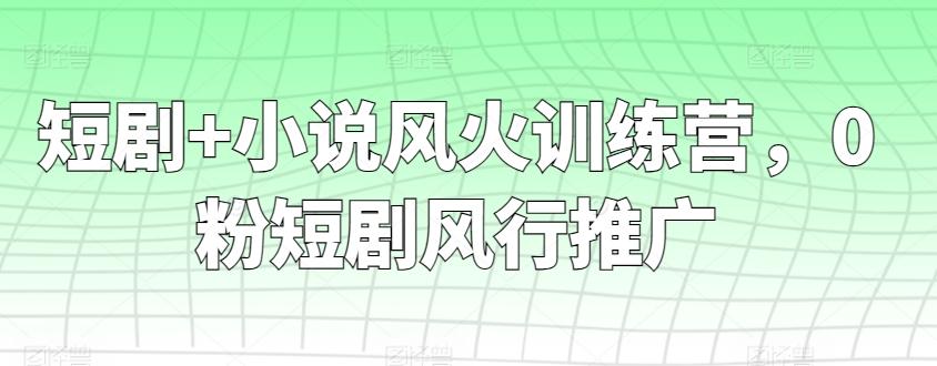 短剧+小说风火训练营，0粉短剧风行推广-179创客网