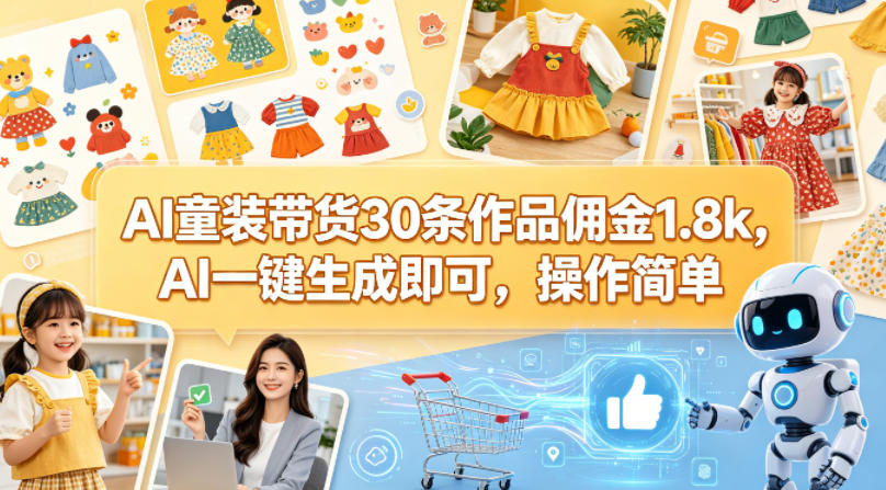 AI童装带货30条作品佣金1.8k，AI一键生成即可，操作简单-179创客网