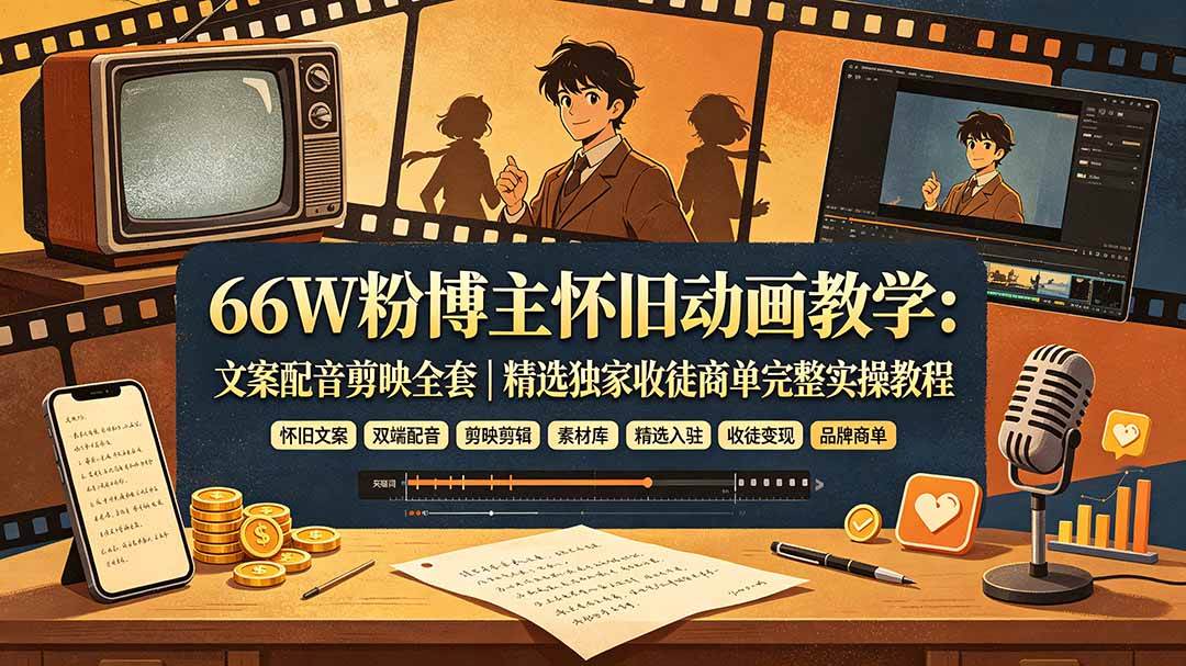 （19499期）66W粉博主怀旧动画教学：文案配音剪映全套｜精选独家收徒商单完整实操教程-179创客网