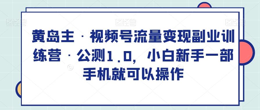 黄岛主·视频号流量变现副业训练营·公测1.0，小白新手一部手机就可以操作-179创客网