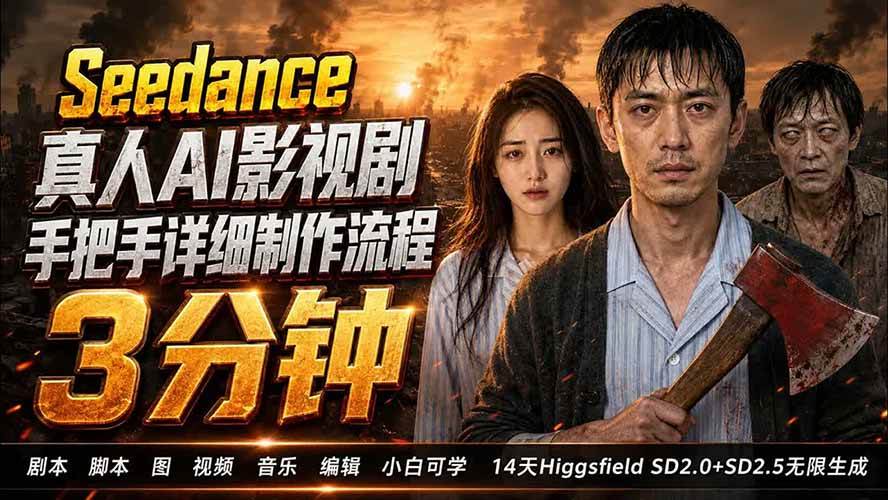 （19706期） 3分钟真人AI影视剧怎么做？SD 2.0手把手完整制作流程｜Higgsfield 14天SD 2.0/2.5无限生成-179创客网