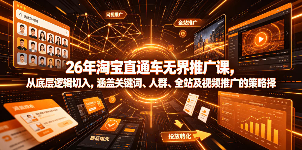 26年淘宝直通车无界推广课，从底层逻辑切入，涵盖关键词、人群、全站及视频推广的策略选择-179创客网