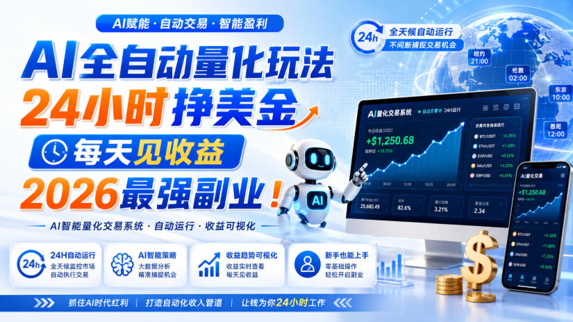 AI全自动量化玩法，24小时挣美金，每天见收益，2026最强副业！【揭秘】-179创客网
