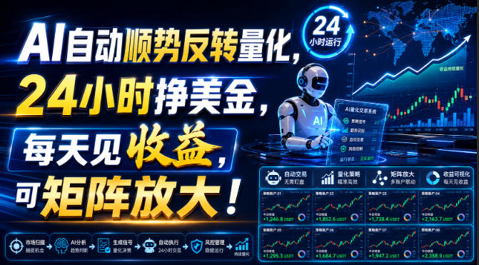AI自动顺势反转量化，24小时挣美金，每天见收益，可矩阵放大！【揭秘】-179创客网