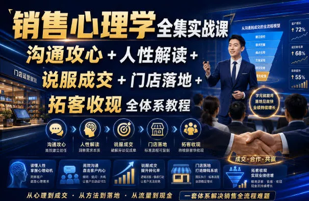 销售心理学全集实战课｜沟通攻心+人性解读+说服成交+门店落地+拓客收现全体系教程-179创客网