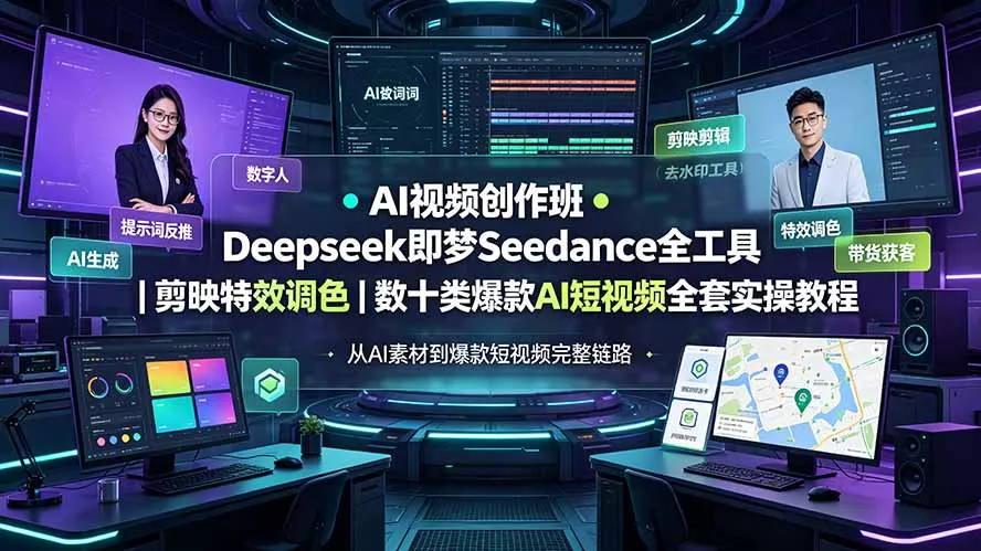 AI视频创作班◆Deepseek即梦Seedance全工具｜剪映特效调色｜数十类爆款AI短视频全套实操教程-179创客网