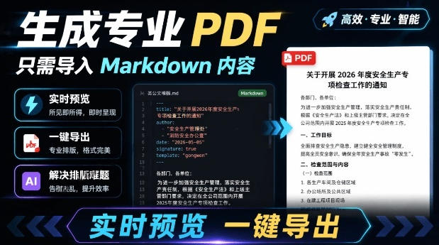 只需导入Markdown内容，实时预览一键导出专业PDF！轻松解决AI生成内容排版问题Presto-179创客网