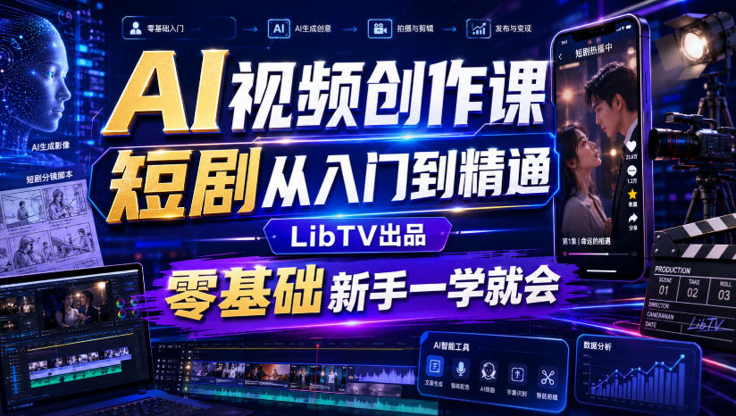 AI视频创作课，短剧从入门到精通，LibTV出品，零基础新手一学就会-179创客网
