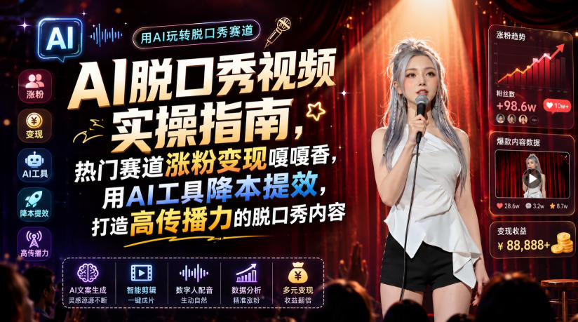 AI脱口秀视频实操指南，热门赛道涨粉变现嘎嘎香，用AI工具降本提效，打造高传播力的脱口秀内容-179创客网