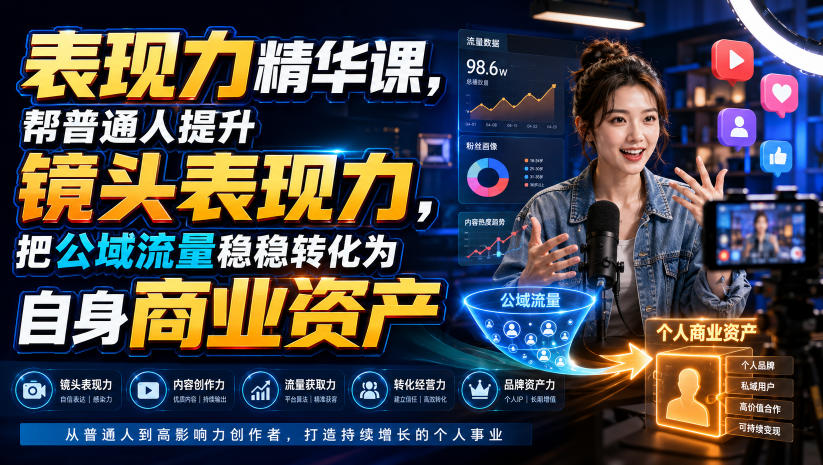 表现力精华课，帮普通人提升镜头表现力，把公域流量稳稳转化为自身商业资产-179创客网