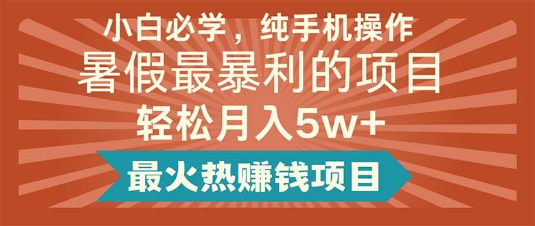 小白必学，纯手机操作，暑假最暴利的项目轻松月入5w+最火热赚钱项目-179创客网