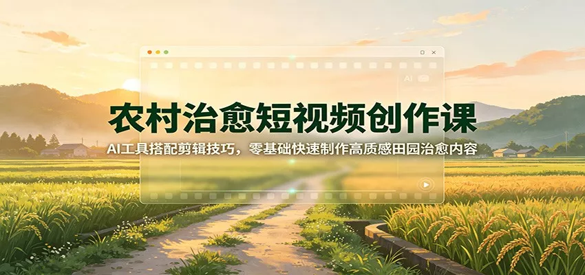 农村治愈短视频创作课：AI工具搭配剪辑技巧，零基础快速制作高质感田园治愈内容-179创客网