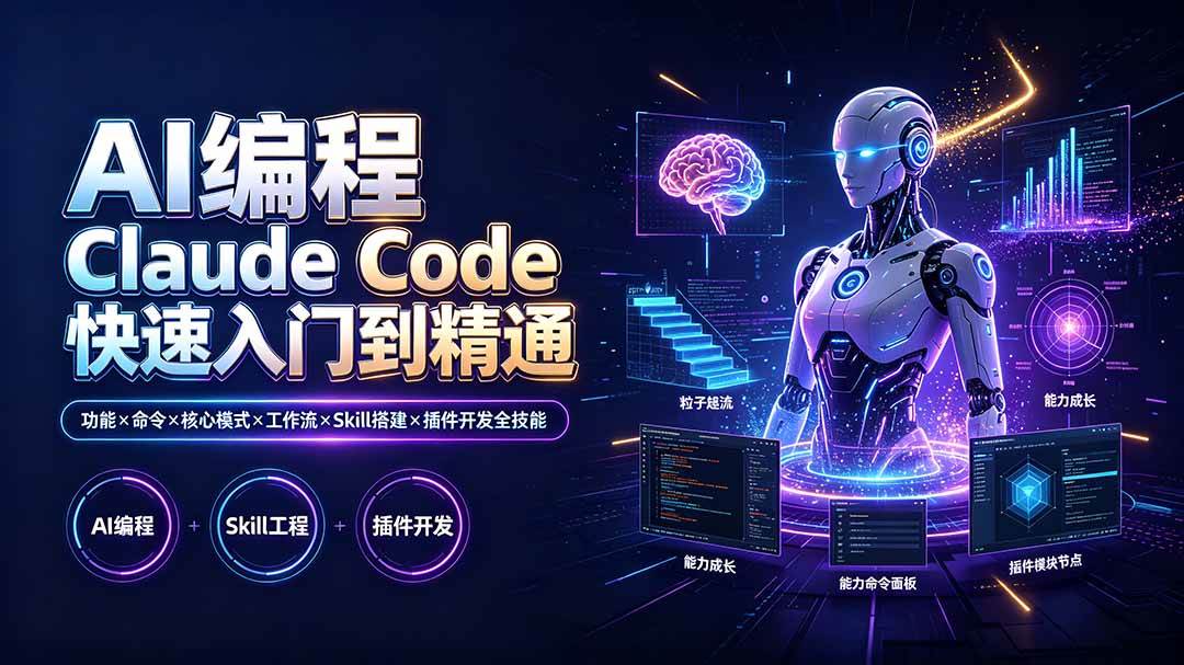 （19306期）AI编程 Claude Code快速入门到精通：功能×命令×核心模式×工作流×Skill搭建×插件开发全技能-179创客网