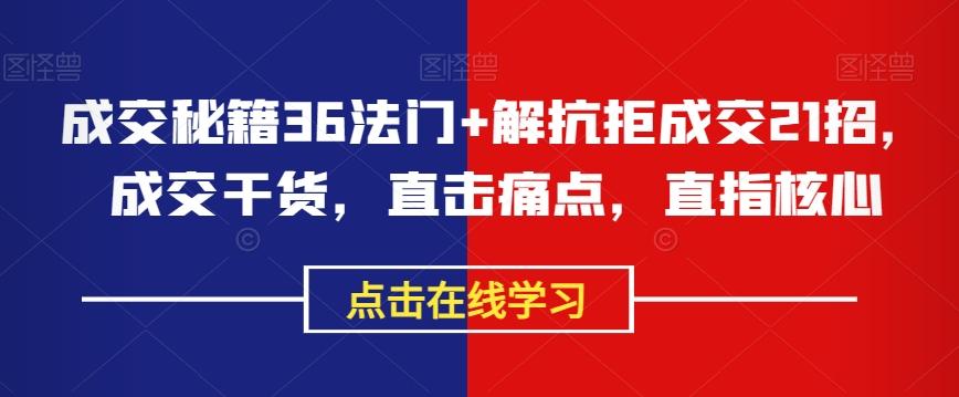 成交秘籍36法门+解抗拒成交21招，成交干货，直击痛点，直指核心-179创客网