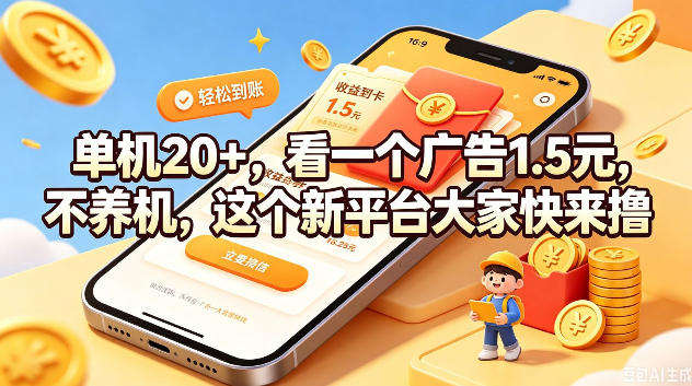 单机20+，看一个广告1.5米，不养机，这个新平台大家快来撸【揭秘】-179创客网
