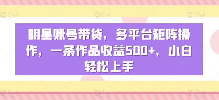 明星账号带货，多平台矩阵操作，一条作品收益500+，小白轻松上手【揭秘】-179创客网