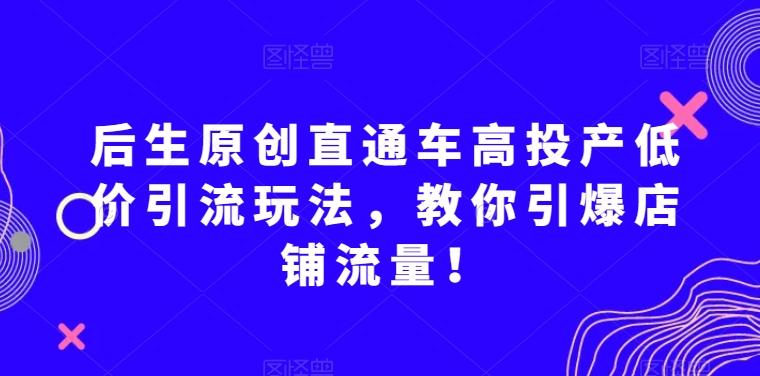 后生原创直通车高投产低价引流玩法，教你引爆店铺流量！-179创客网