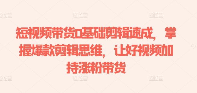 短视频带货0基础剪辑速成，掌握爆款剪辑思维，让好视频加持涨粉带货-179创客网