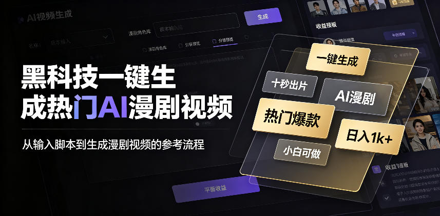 黑科技一键生成热门AI漫剧视频，十秒钟即可搞定，小白也能日入1k+【揭秘】-179创客网