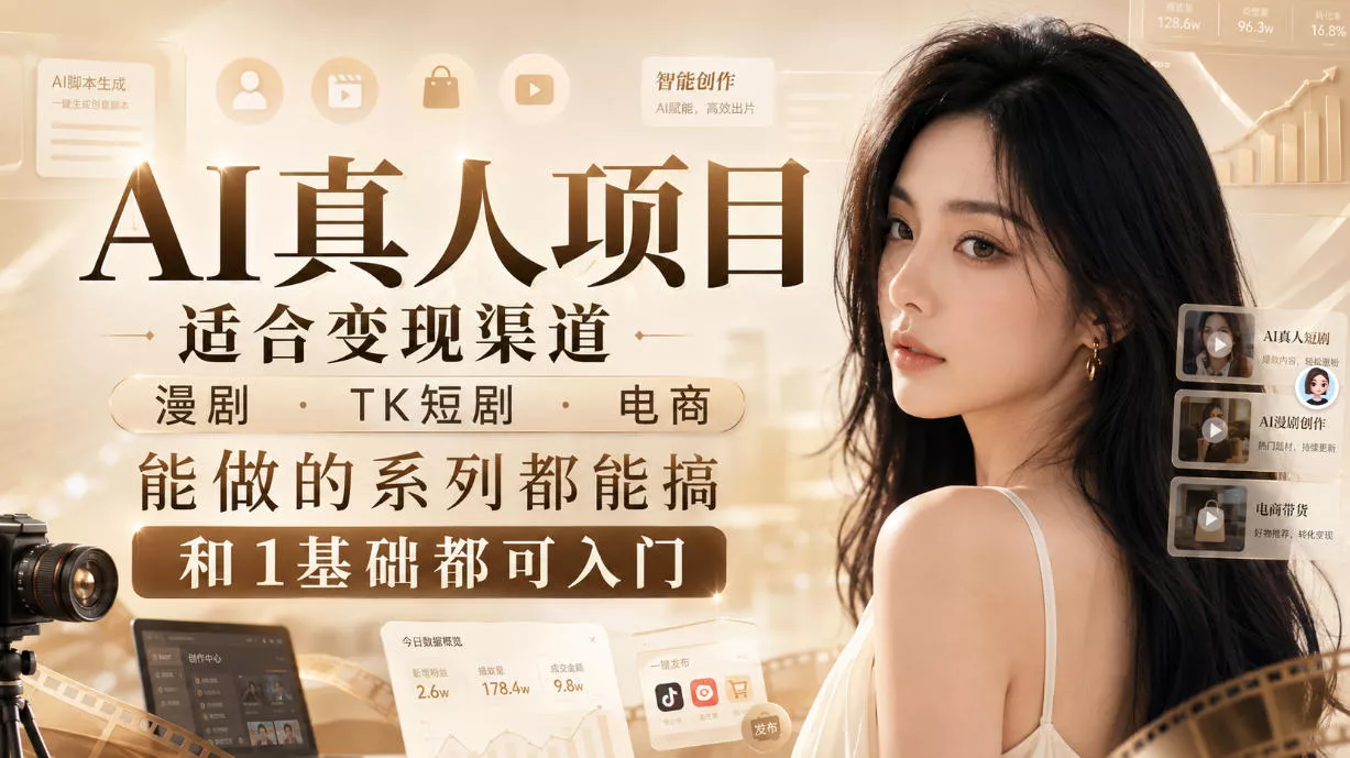 AI真人项目，适合变现渠道，漫剧，TK短剧，电商，能做的系列都能搞，0和1基础都可入门-179创客网