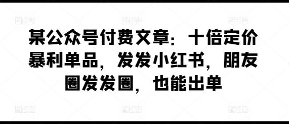 某公众号付费文章：十倍定价暴利单品，发发小红书，朋友圈发发圈，也能出单-179创客网