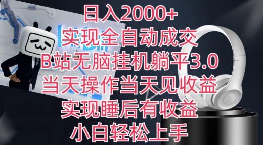 日入2000+，实现全自动成交，B站无脑挂机躺平3.0，当天操作当天见收益，实现睡后有收益【揭秘】-网创资源
