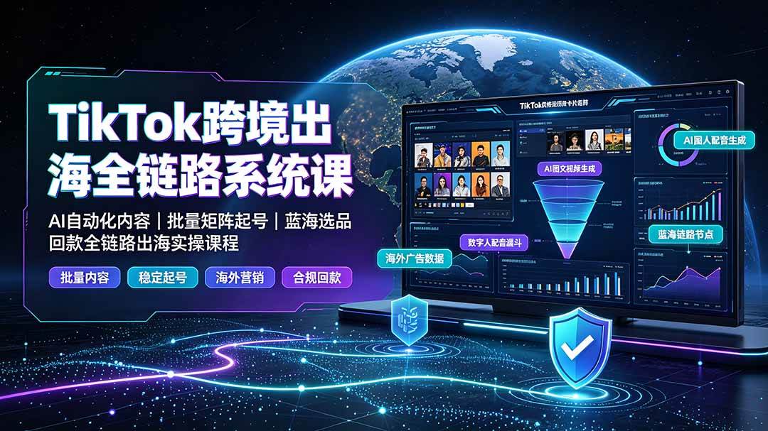 （19425期）TikTok跨境出海全链路系统课-2026年7月：AI自动化内容｜批量矩阵起号｜蓝海选品回款全链路出海实操课程-179创客网