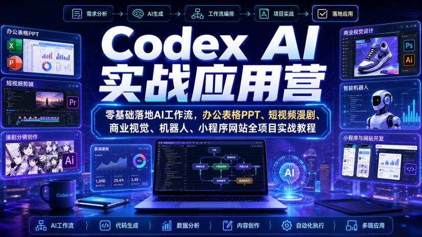 Codex AI实战应用营｜零基础落地AI工作流，办公表格PPT、短视频漫剧、商业视觉、机器人、小程序网站全项目实战教程-179创客网