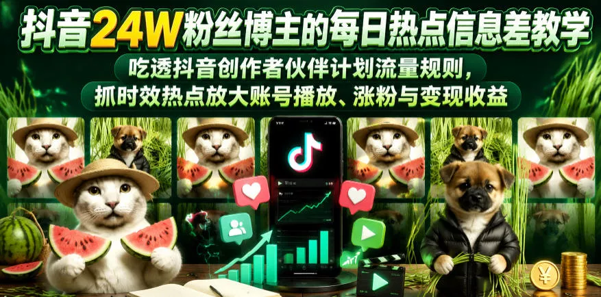 抖音24W粉丝博主的每日热点信息差教学，吃透创作者伙伴计划流量规则，抓时效热点放大账号播放、涨粉与变现收益(更新)-179创客网