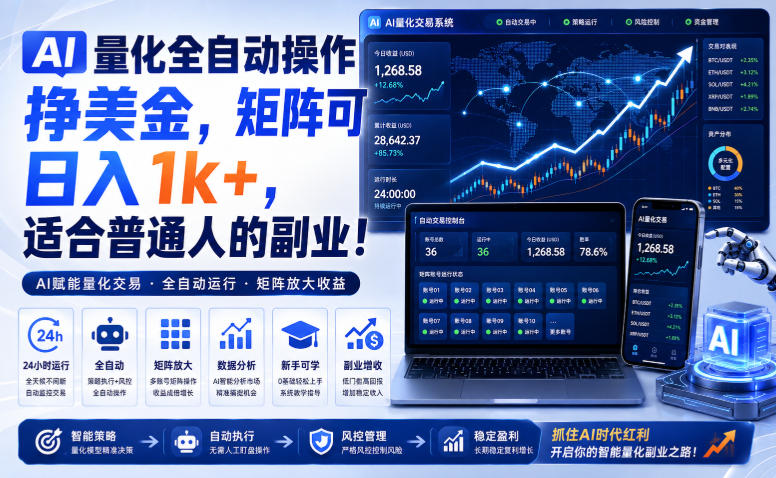 AI量化全自动操作挣美金，矩阵可日入1k+，适合普通人的副业！【揭秘】-179创客网
