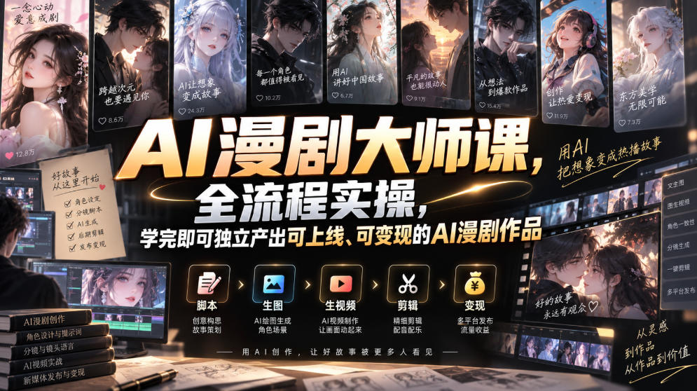 AI漫剧大师课，全流程实操，学完即可独立产出可上线、可变现的AI漫剧作品-179创客网
