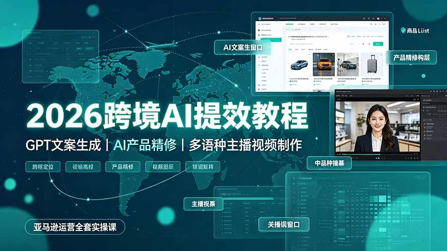 2026跨境AI提效教程·GPT文案生成｜AI产品精修｜多语种主播视频制作，亚马逊运营全套实操课-179创客网