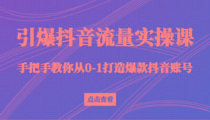 引爆抖音流量实操课，手把手教你从0-1打造爆款抖音账号(27节课)-179创客网