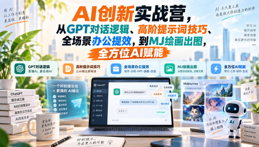 AI创新实战营，从GPT对话逻辑、高阶提示词技巧、全场景办公提效，到MJ绘画出图，全方位AI赋能-179创客网