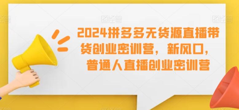 2024拼多多无货源直播带货创业密训营，新风口，普通人直播创业密训营-179创客网