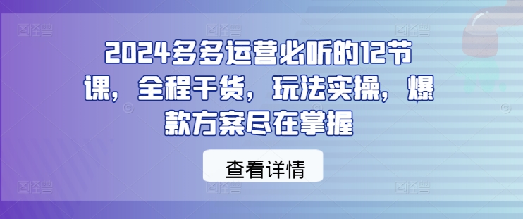 2024多多运营必听的12节课，全程干货，玩法实操，爆款方案尽在掌握-179创客网