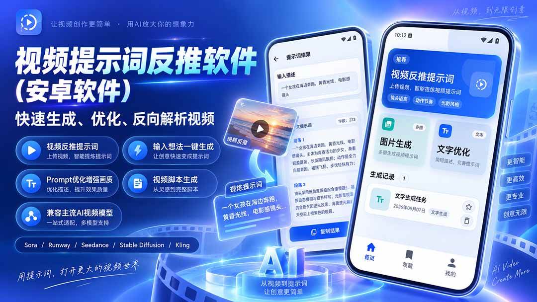 （20301期）视频提示词反推软件（安卓软件），快速生成、优化、反向解析视频-179创客网