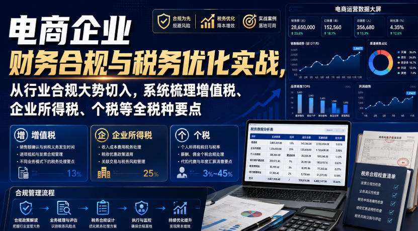 电商企业财务合规与税务优化实战，从行业合规大势切入，系统梳理增值税、企业所得税、个税等全税种要点-179创客网