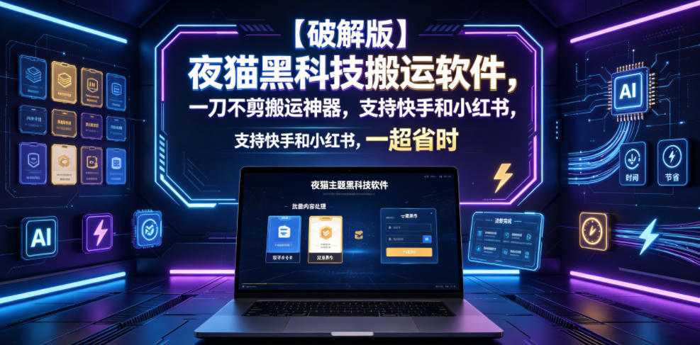 【破解版】夜猫黑科技搬运软件，一刀不剪搬运神器，支持快手和小红书，一键搬运超省时！-179创客网