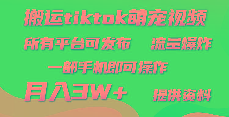 (9618期)搬运Tiktok萌宠类视频，一部手机即可。所有短视频平台均可操作，月入3W+-179创客网