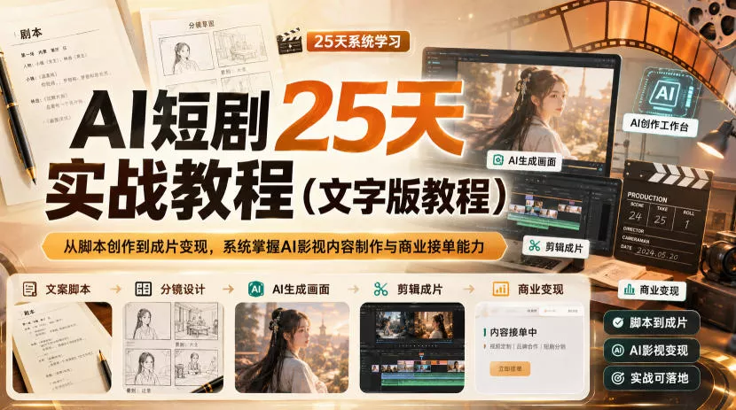 AI短剧25天实战教程(文字版教程)，从脚本创作到成片变现，系统掌握AI影视内容制作与商业接单能力-179创客网