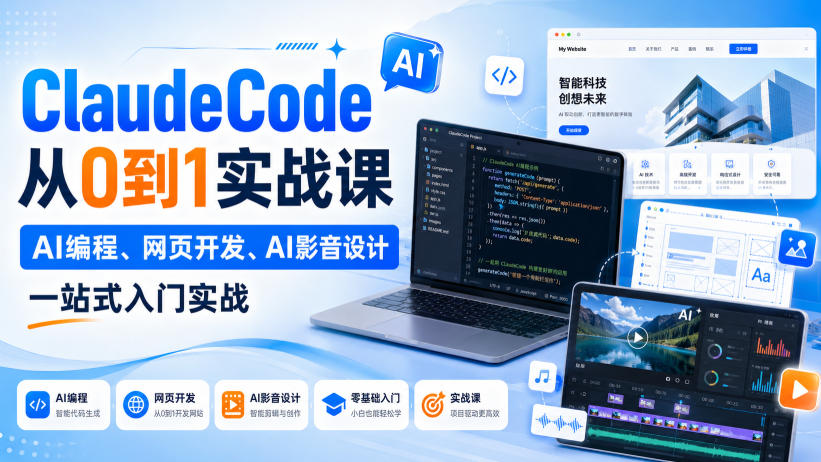 Claude Code从0到1实战课，AI编程、网页开发、AI影音设计一站式入门实战（更新）-179创客网