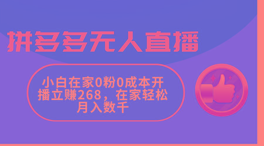 拼多多无人直播，小白在家0粉0成本开播立赚268，在家轻松月入数千-179创客网
