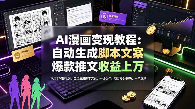（19170期）AI漫画变现教程：不用手写提示词，自动生成脚本文案，一份伙伴计划万播5-10块，一条爆款推文收益上万-179创客网