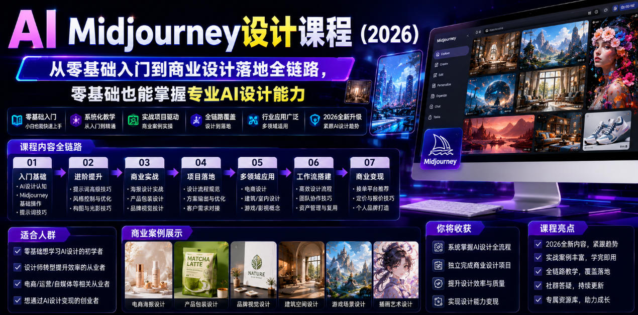 AI Midjourney设计课程（2026），从零基础入门到商业设计落地全链路，零基础也能掌握专业AI设计能力-179创客网