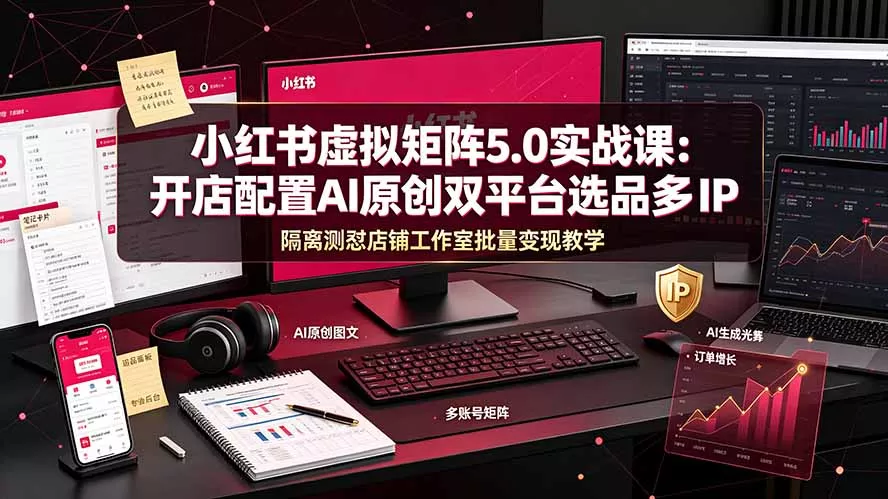 小红书虚拟矩阵5.0实战课：开店配置｜AI原创｜双平台选品｜多IP隔离｜测怼店铺工作室批量变现实操教学-179创客网