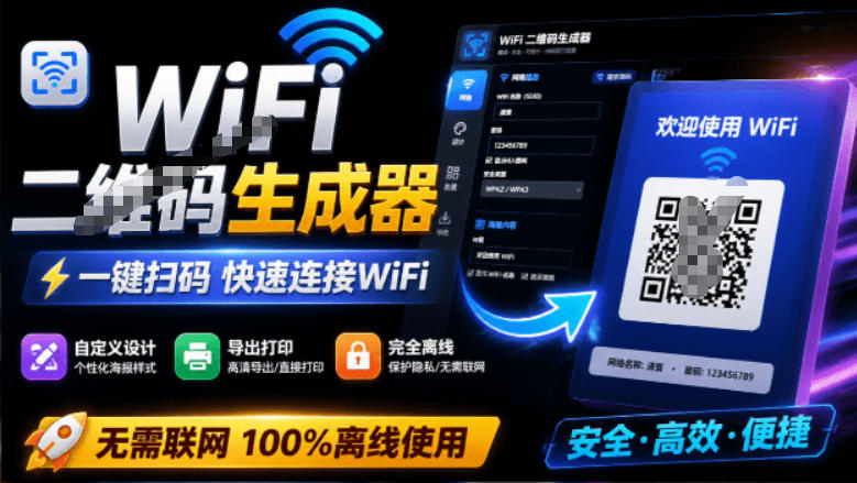 完全离线使用！WiFi二维码生成器，一键扫码快速连接WiFi，支持自定义风格导出WiFi二维码生成器-179创客网