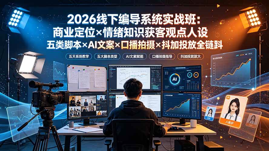 （19501期）2026线下编导系统实战班：商业定位×情绪知识获客观点人设五类脚本×AI文案×口播拍摄×抖加投放全链路-179创客网