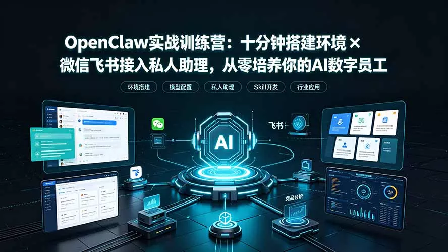 OpenClaw实战特训营：十分钟搭建环境×微信飞书接入私人助理，从零培养你的AI数字员工-179创客网