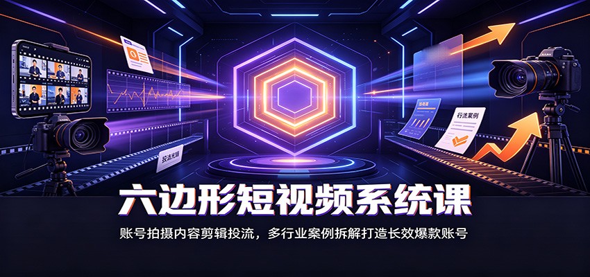六边形短视频系统课：账号拍摄内容剪辑投流，多行业案例拆解打造长效爆款账号-179创客网